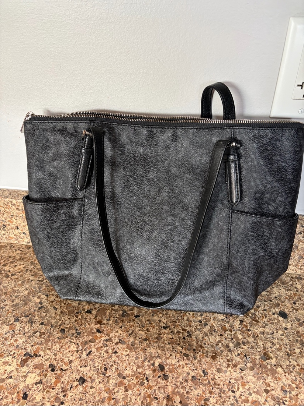 Michael Kors Black Leather Zip-Top Tote